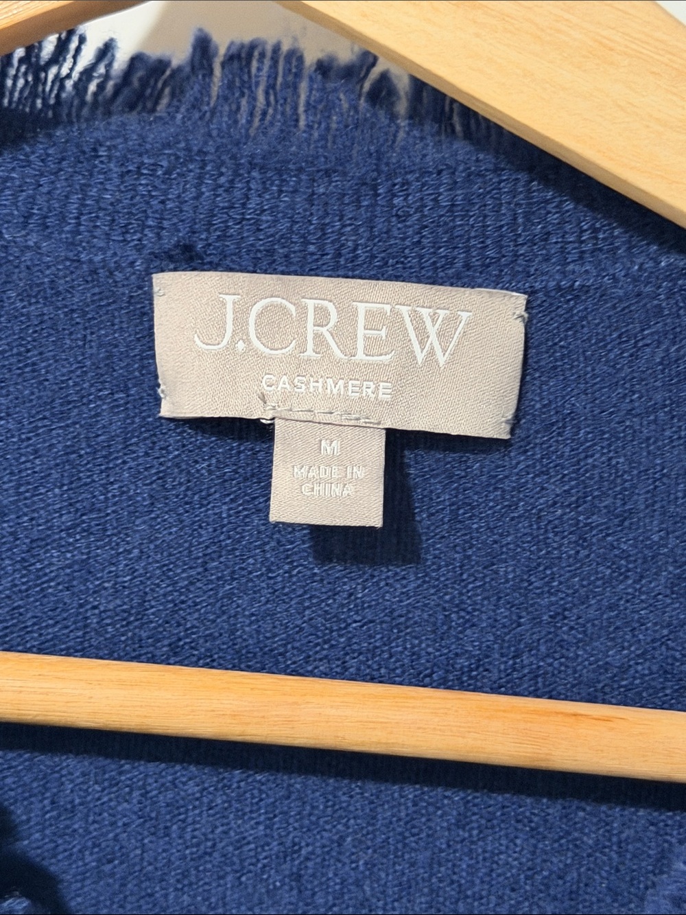 J.Crew Navy & White Striped Fringe Cashmere Cardigan - Picture 2 of 4